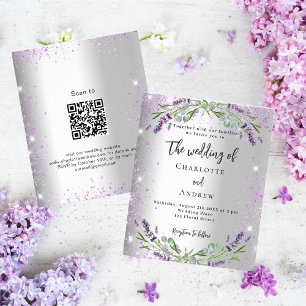Budgetinbjudan till bröllop silver lavender QR OSA Flygblad