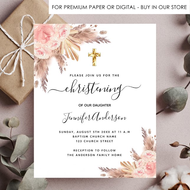 Budgetinbjudan till Christeringen Pampas gräs ro Flygblad (Skapare uppladdad)