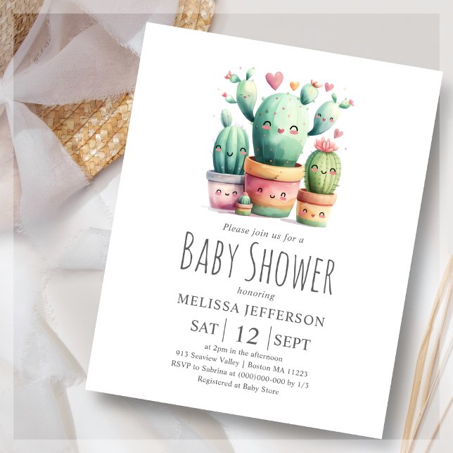 Budgetinbjudan till Cute Cactus Baby Shower (Skapare uppladdad)