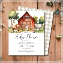 Budgetinbjudan till Cute Farm Animal Baby Shower