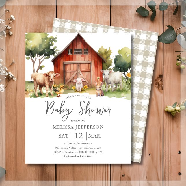 Budgetinbjudan till Cute Farm Animal Baby Shower (Skapare uppladdad)