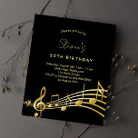 Budgetinbjudan till det svarta guld musik noter flygblad<br><div class="desc">Ett trendig,  ett modernt 50:e (eller någon ålder) födelsedagsfest inbjudan-kort för både manar och kvinnor. En klassisk svart bakgrund och musik noter,  guldfärgad färgad brev. Anpassa och lägg till information om party. Bakåt: Svarta färg faux guld musik noter.</div>