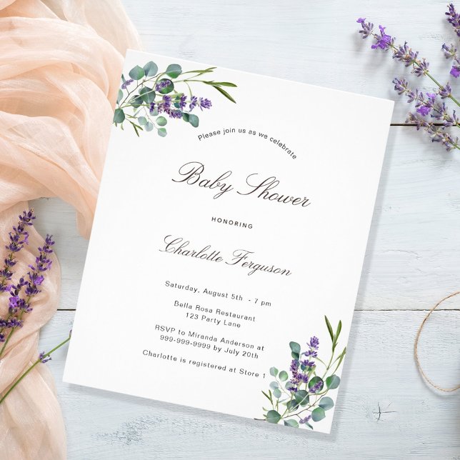 Budgetinbjudan till Eucalyptus lavender-babydusche Flygblad (Skapare uppladdad)