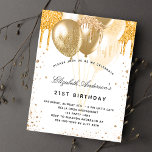 Budgetinbjudan till födelsedagsvita guld-ballonger flygblad<br><div class="desc">Observera att inbjudan är papper och mycket tunn. Kuvert ingår inte. Om du vill ha mer omfattande inbjudningar (samma design) kan du besöka vår butik. För elegant 21:a födelsedag (eller någon annan ålder). En vit chic bakgrund. Dekoreras med faux guld glitter droppar, färgdroppstift och ballonger. Anpassa och lägg till uppgifter...</div>