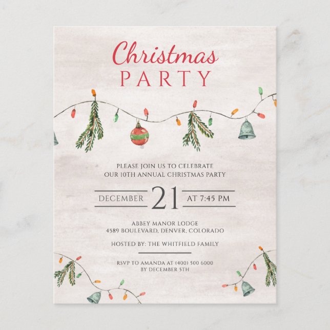 Budgetinbjudan till jul-dekretet Party Ljus Flygblad (Framsidan)