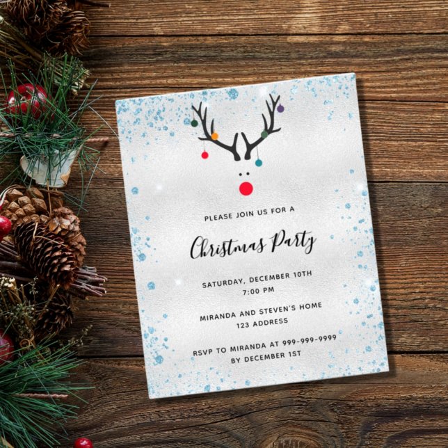 Budgetinbjudan till jul party renar silver flygblad (Skapare uppladdad)