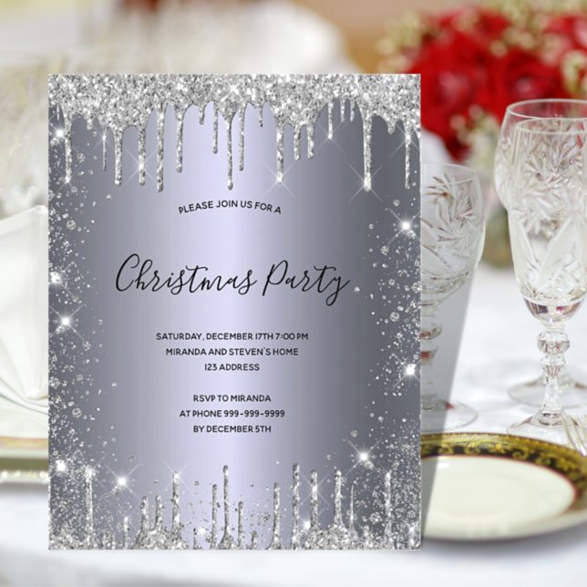Budgetinbjudan till jul Party silver glitter (Skapare uppladdad)