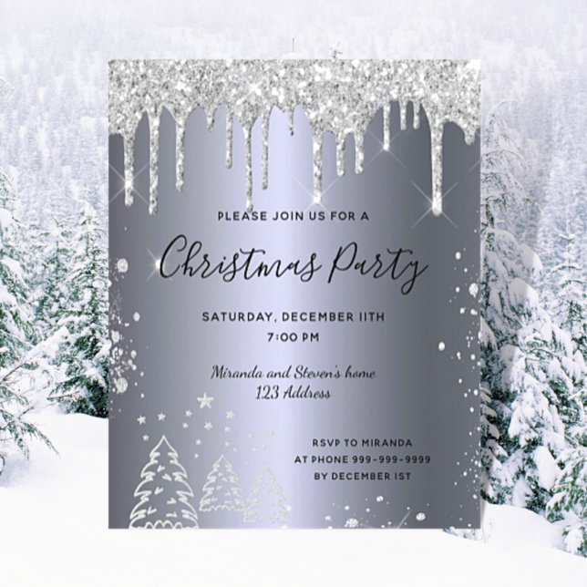 Budgetinbjudan till jul party silver glitter (Skapare uppladdad)