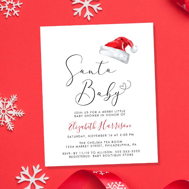 Budgetinbjudan till julfesten i Santa Baby (Celebrate your little Santa Baby's upcoming arrival with a cute holiday season baby shower)