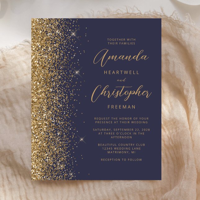 Budgetinbjudan till Mörk blått Guld Elegant bröllo (Skapare uppladdad)