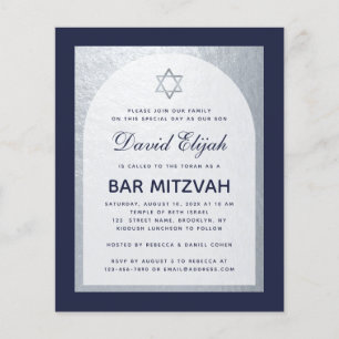 Budgetinbjudan till pub Mitzvah Navy Blue Silver