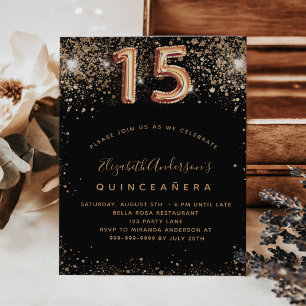 Budgetinbjudan till Quinceanera Black guld glitter Flygblad