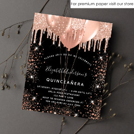 Budgetinbjudan till Quinceanera Black ro guld Flygblad