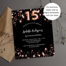 Budgetinbjudan till Quinceanera Black ro guld star