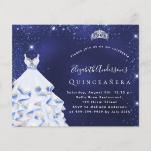 Budgetinbjudan till Quinceanera Blue silver dress Flygblad