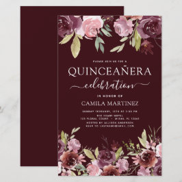 Budgetinbjudan till Quinceanera Burgundy Rosa Blom