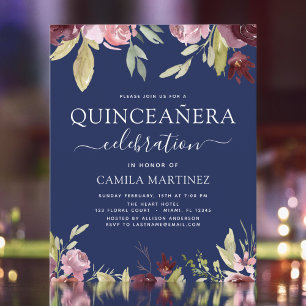 Budgetinbjudan till Quinceanera Burgundy Rosa Blom