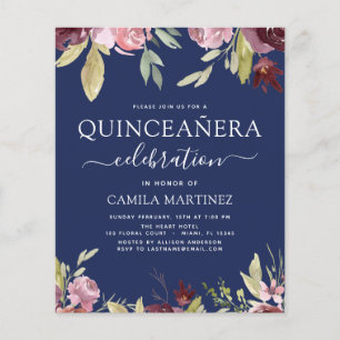 Budgetinbjudan till Quinceanera Burgundy Rosa Blom Flygblad