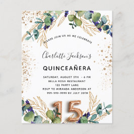 Budgetinbjudan till Quinceanera eucalyptus greener Flygblad