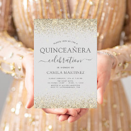 Budgetinbjudan till Quinceanera Guld Glitter