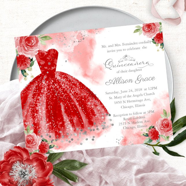 Budgetinbjudan till Quinceanera-inbjudan Silver Re (Skapare uppladdad)