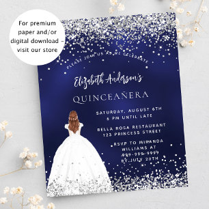 Budgetinbjudan till Quinceanera-marin blå klänning Flygblad