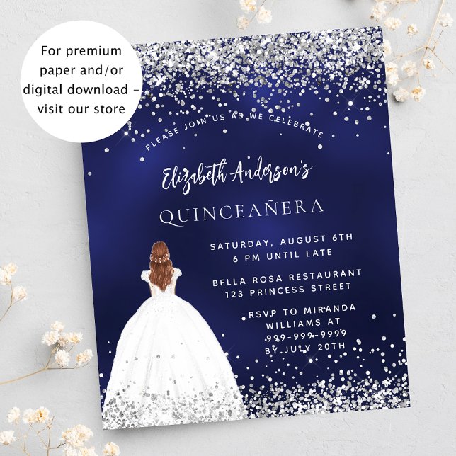 Budgetinbjudan till Quinceanera-marin blå klänning Flygblad (Skapare uppladdad)