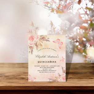 Budgetinbjudan till Quinceanera pampas butterfly Flygblad