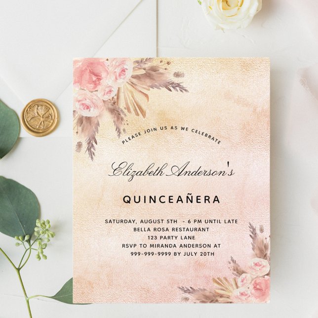  budgetinbjudan till Quinceanera pampas-gräs Flygblad (Skapare uppladdad)