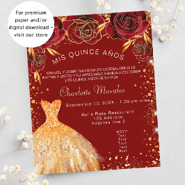 Budgetinbjudan till Quinceanera red guld dress ro Flygblad