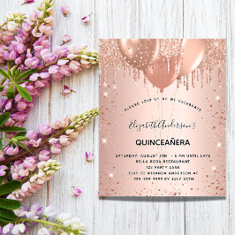 Budgetinbjudan till Quinceanera ro guld-ballonger Flygblad