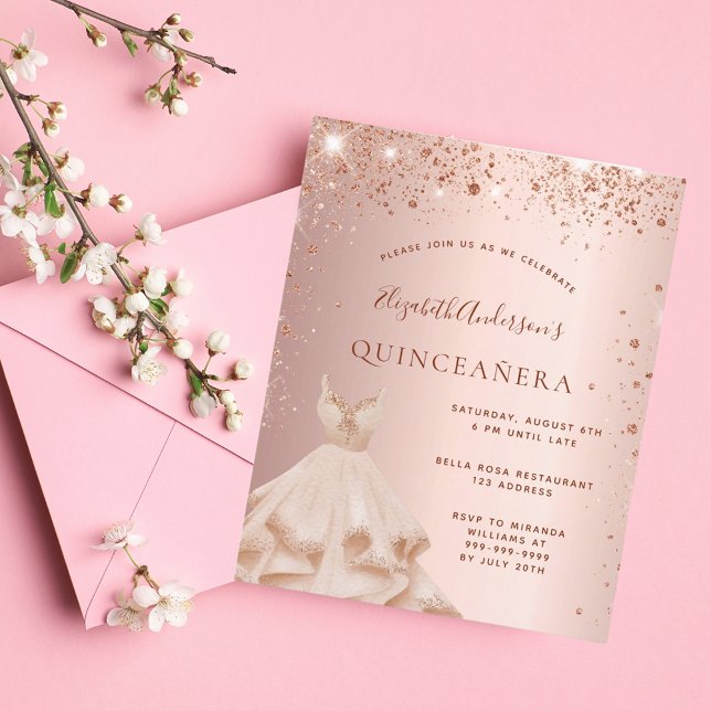 Budgetinbjudan till Quinceanera ro guld glitter (Skapare uppladdad)