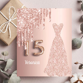 Budgetinbjudan till Quinceanera ro guld glitter