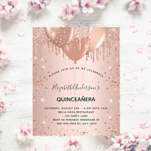 Budgetinbjudan till Quinceanera ro guld glitter