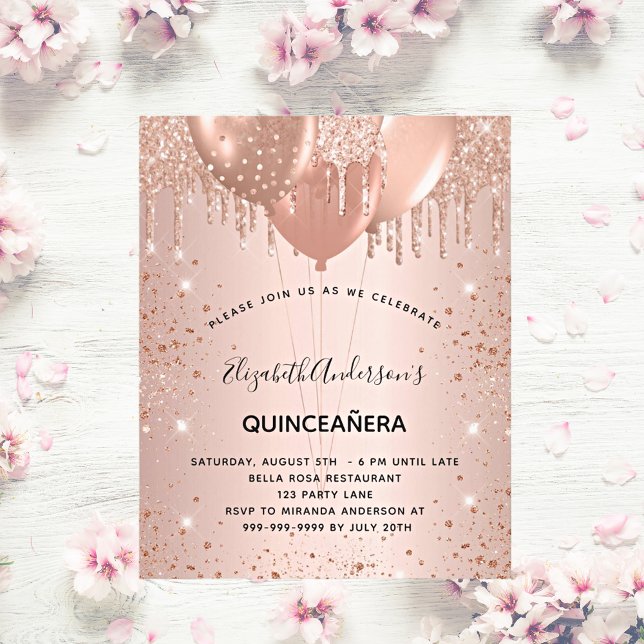 Budgetinbjudan till Quinceanera ro guld glitter (Skapare uppladdad)