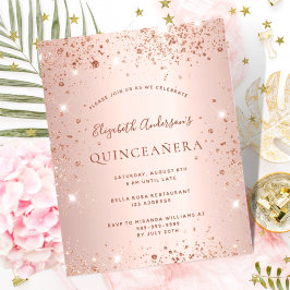 Budgetinbjudan till Quinceanera ro guld glitter