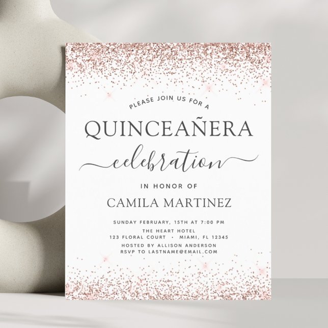 Budgetinbjudan till Quinceanera Ro Guld Glitter (Skapare uppladdad)
