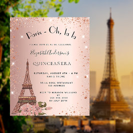 Budgetinbjudan till Quinceanera ro guld, Paris Flygblad