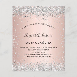 Budgetinbjudan till Quinceanera ro guld silver