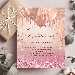 Budgetinbjudan till Quinceanera ro rosa-ballonger Flygblad