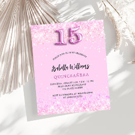 Budgetinbjudan till Quinceanera rosa-konfekti