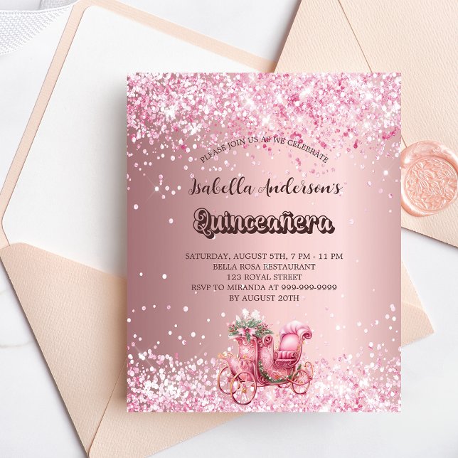 Budgetinbjudan till Quinceanera rosa-transport (Skapare uppladdad)
