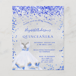 Budgetinbjudan till Quinceanera royal Blue silver Flygblad