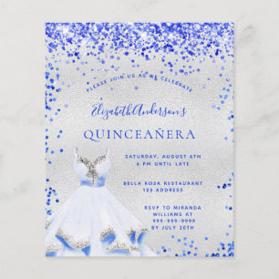 Budgetinbjudan till Quinceanera royal Blue silver Flygblad