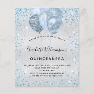 Budgetinbjudan till Quinceanera silver blå glitter