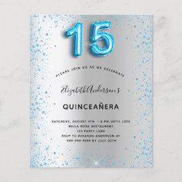 Budgetinbjudan till Quinceanera silver blå glitter Flygblad