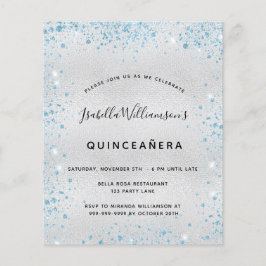 Budgetinbjudan till Quinceanera silver blå glitter Flygblad