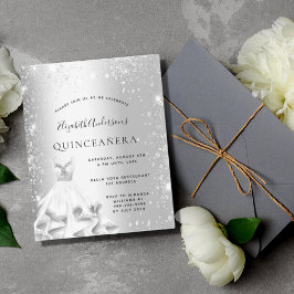 Budgetinbjudan till Quinceanera silver för glitter Flygblad