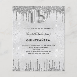 Budgetinbjudan till Quinceanera silver glitter