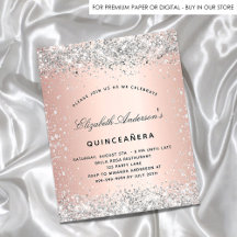Budgetinbjudan till Quinceanera silver ro guld